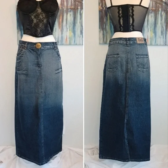 EU44 fits like a 12, Dolce & Gabbana Denim Maxi Skirt w/ Back Slit 100% Cotton - Picture 2 of 14